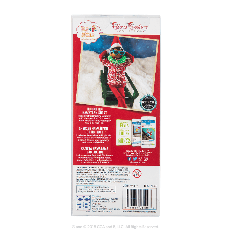 Claus Couture Collection® Holiday Hawaiian Shirt: Back of Packaging
